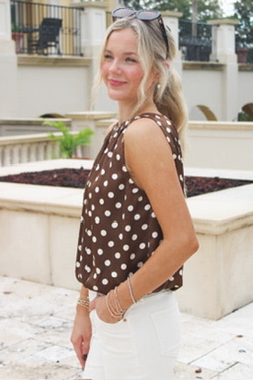 Charmed Moment Polka Dot Sleeveless Top - Cocoa