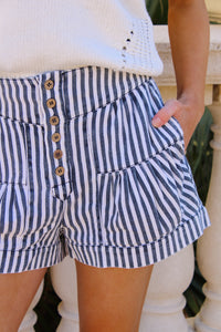 On Track Striped Button Down Shorts - Midnight
