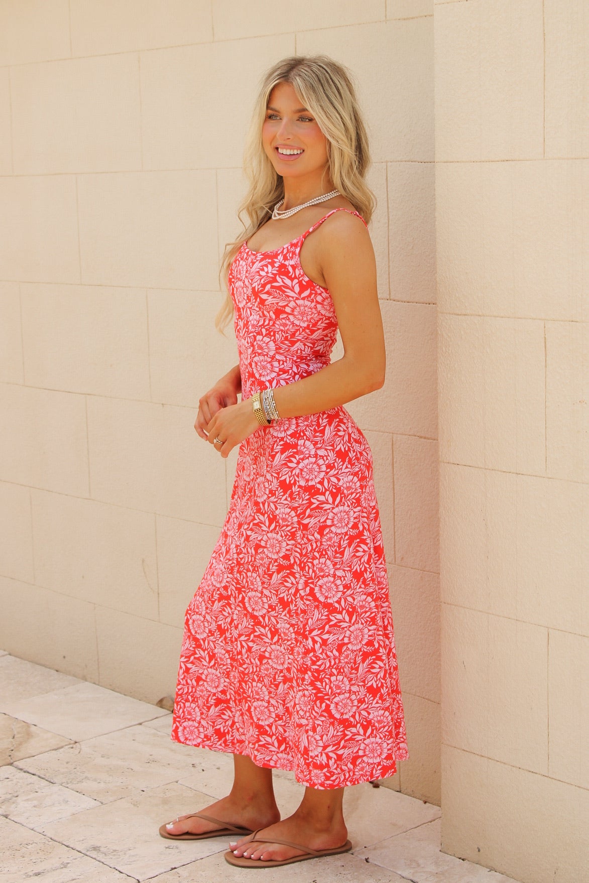 Z Supply: Charisma Ona Floral Midi Dress - Lychee