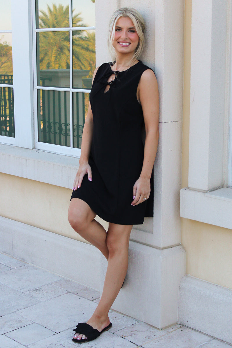 Blissful Bows Heavy Knit Mini Dress - Black