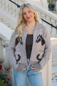 Untamed Spirit Embroidered  Sweater - Lt Brown