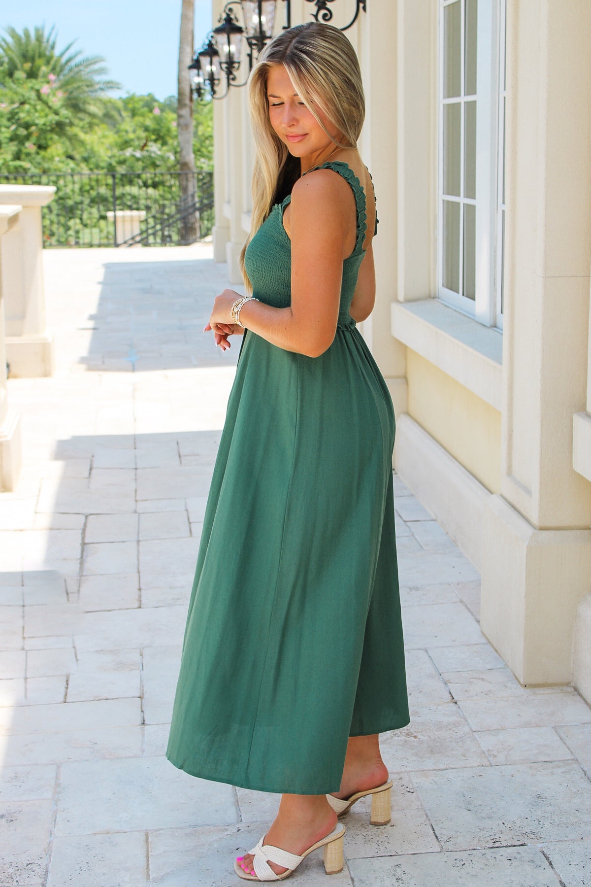 Find Your Passion Smocked Midi Dress - Moss Green
