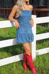 At The Game Bubble Mini Dress - Medium Wash