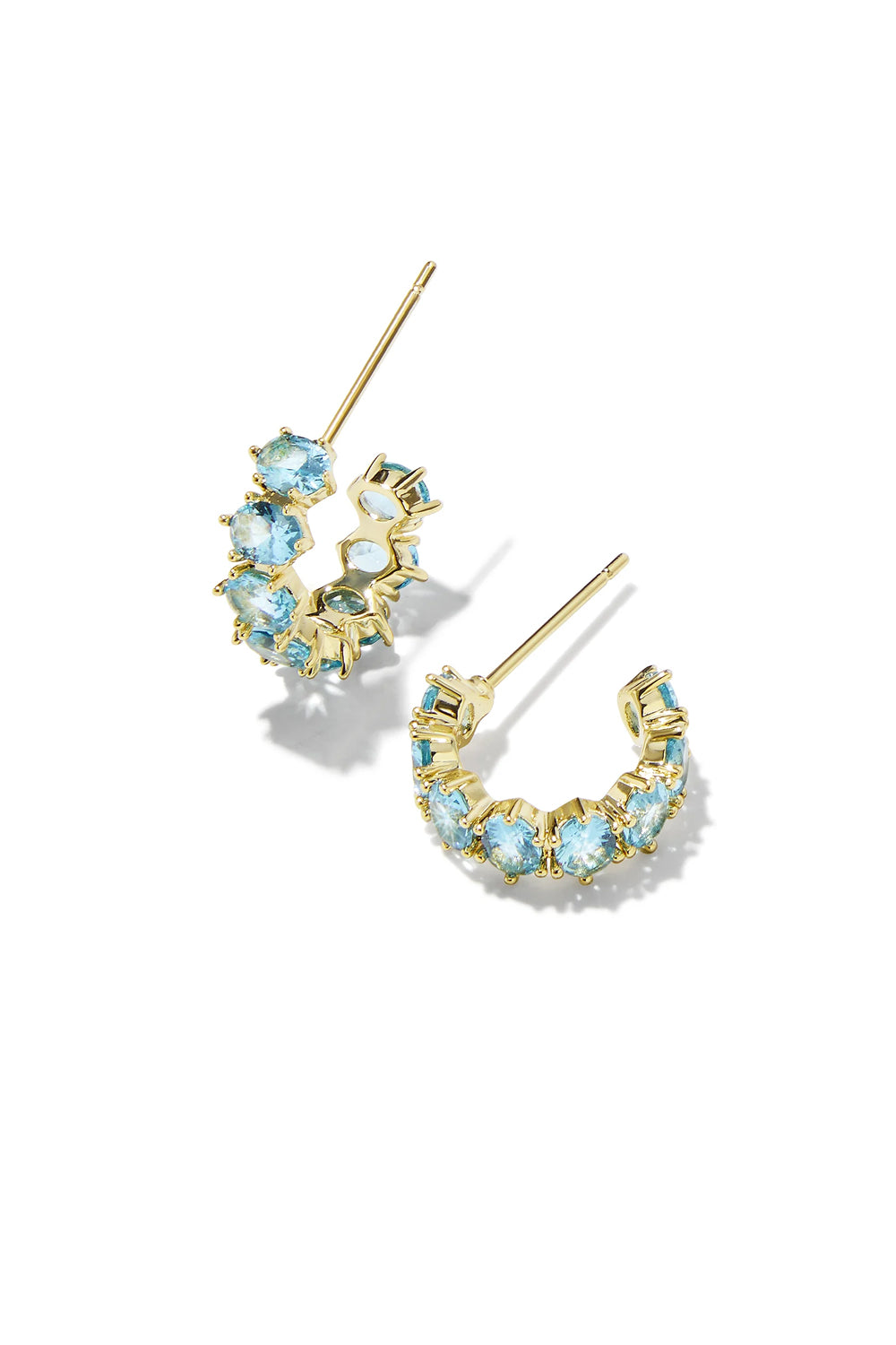 Kendra Scott: Cailin Gold Crystal Huggie Earrings - Aqua
