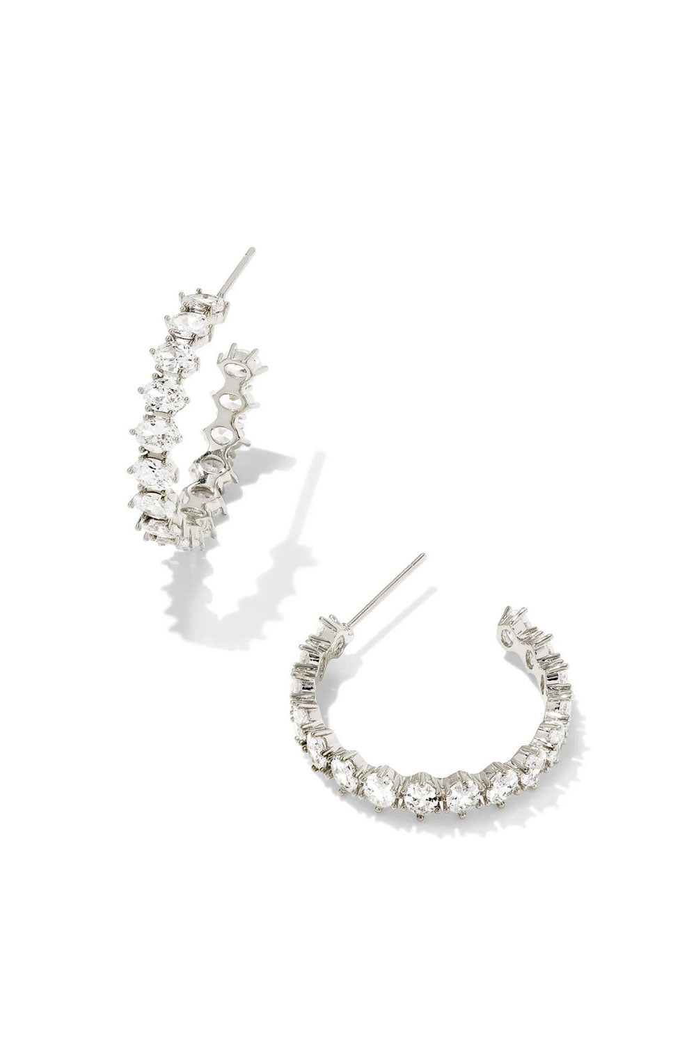 Kendra Scott: Cailin Rhodium Crystal Hoop Earrings - White Crystal | Makk Fashions