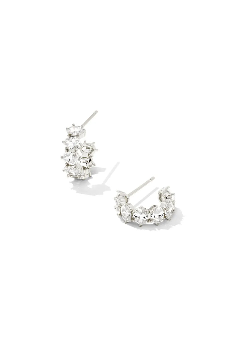 Kendra Scott: Cailin Silver Crystal Huggie Earrings - White Crystal | Makk Fashions