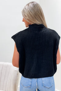 Calm & Cozy Sleeveless Mock Neck Sweater - Black | Makk Fashions