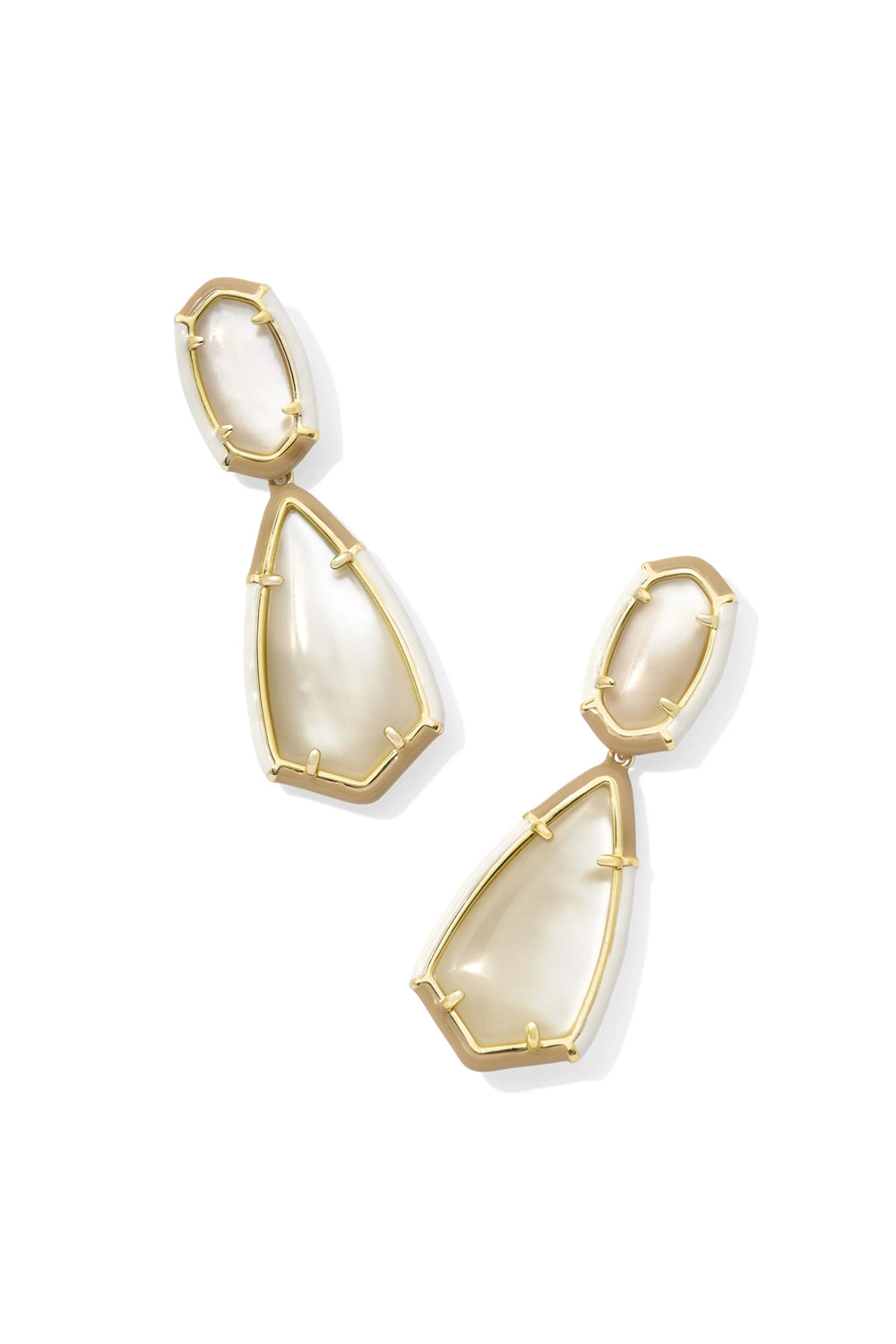 Kendra Scott: Camry Gold Enamel Frame Statement Earrings - Natural Mother-of-Pearl | Makk Fashions