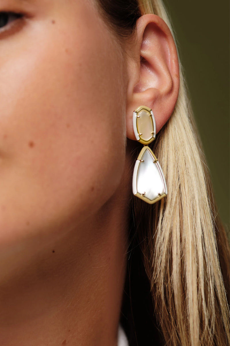 Kendra Scott: Camry Gold Enamel Frame Statement Earrings - Natural Mother-of-Pearl | Makk Fashions