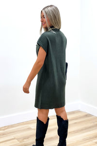 Casual Comforts Mock Neck Sweater Dress - Olive | Makk Fashions