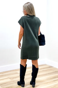 Casual Comforts Mock Neck Sweater Dress - Olive | Makk Fashions