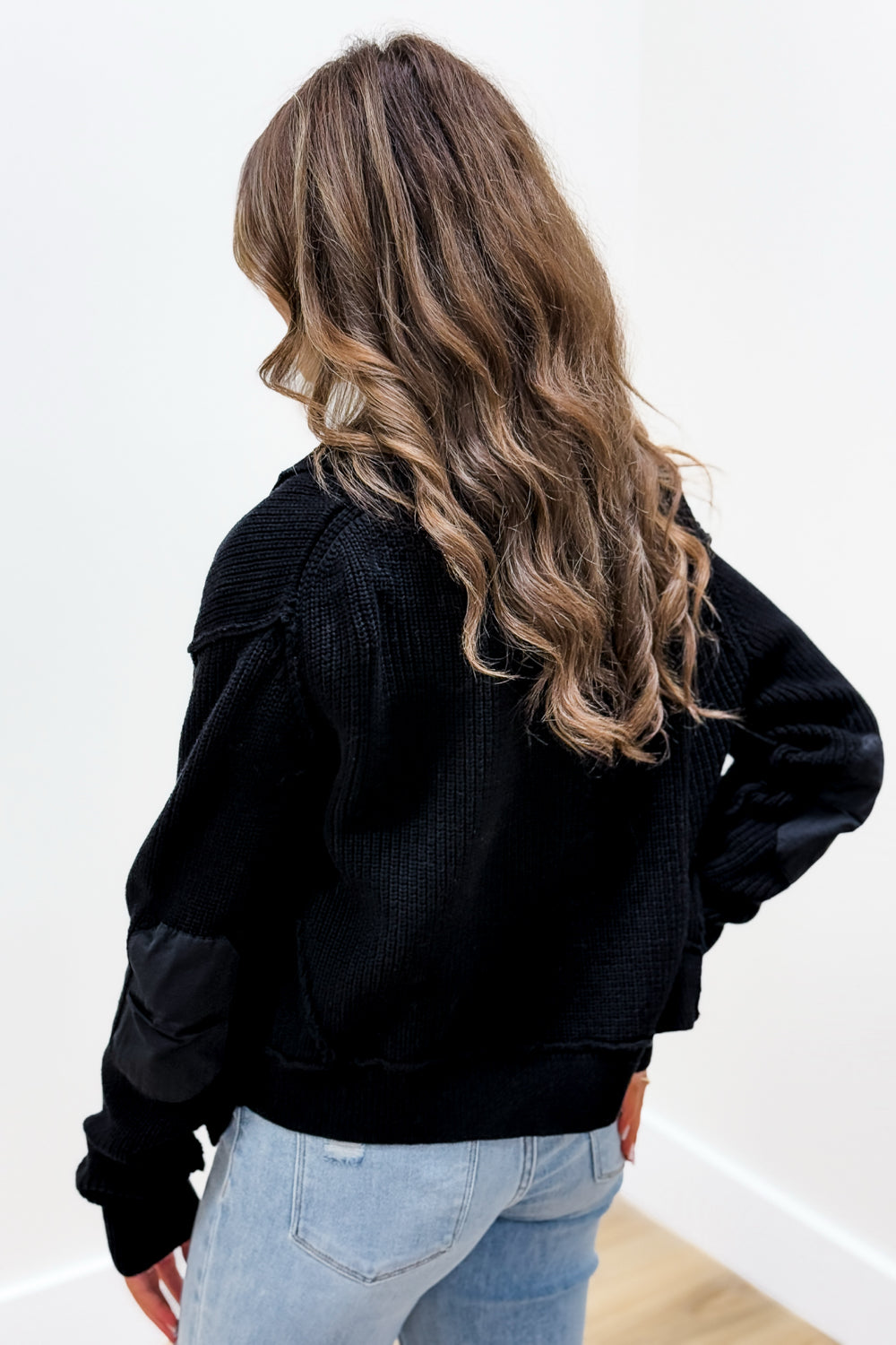 Casually Trendy Elbow Patch Cardigan - Black | Makk Fashions