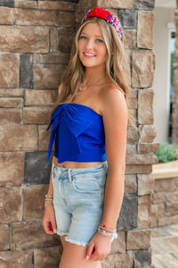 Cheer Me On Bow Tube Top - Royal Blue | Makk Fashions