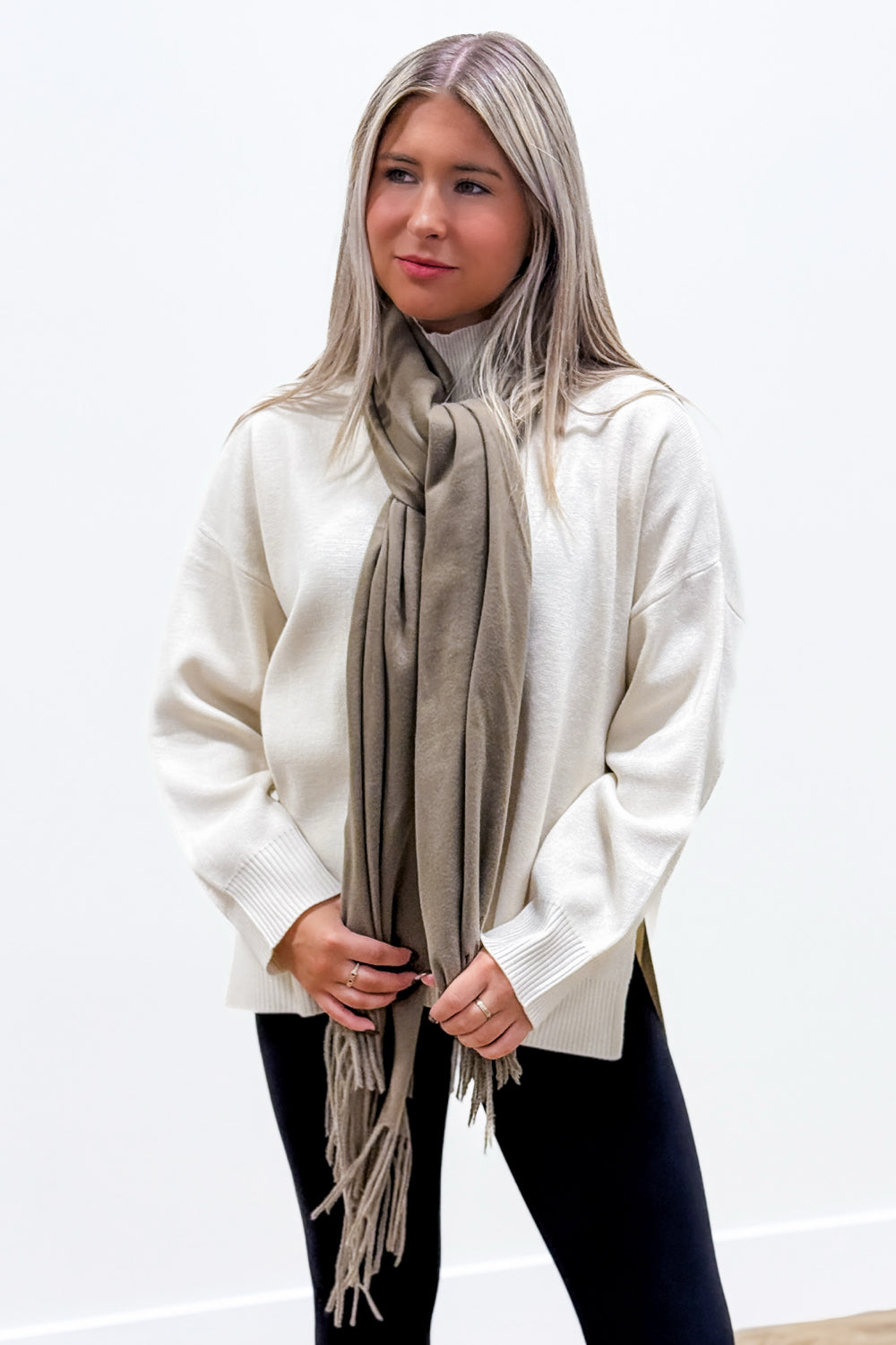 Chilly Days Scarf With Tassel - Khaki | Makk Fashions