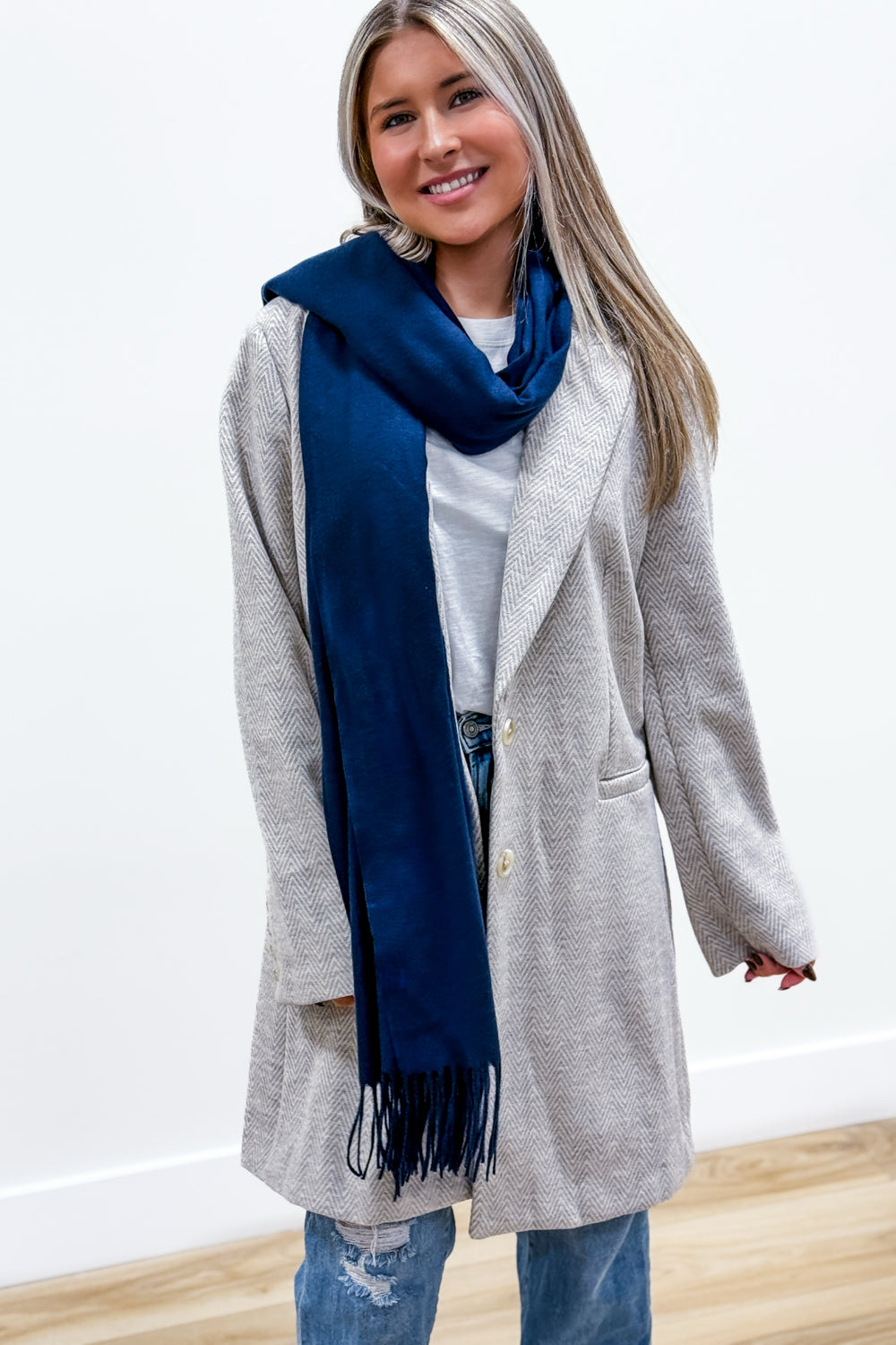 Chilly Days Scarf With Tassel - Navy | Makk Fashions