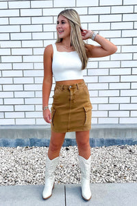 Claire High Rise Mid Length Cargo Skirt - Mocha | Makk Fashions