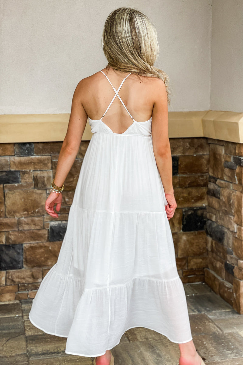Classic Summers Strappy Tiered Maxi Dress - White Classic Summers Strappy Tiered Maxi Dress - White
