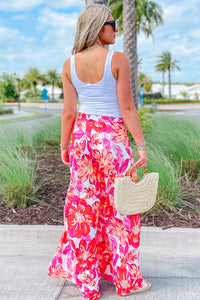 Colorful Summers Floral Print Wide Leg Pants - Pink/Orange | Makk Fashions
