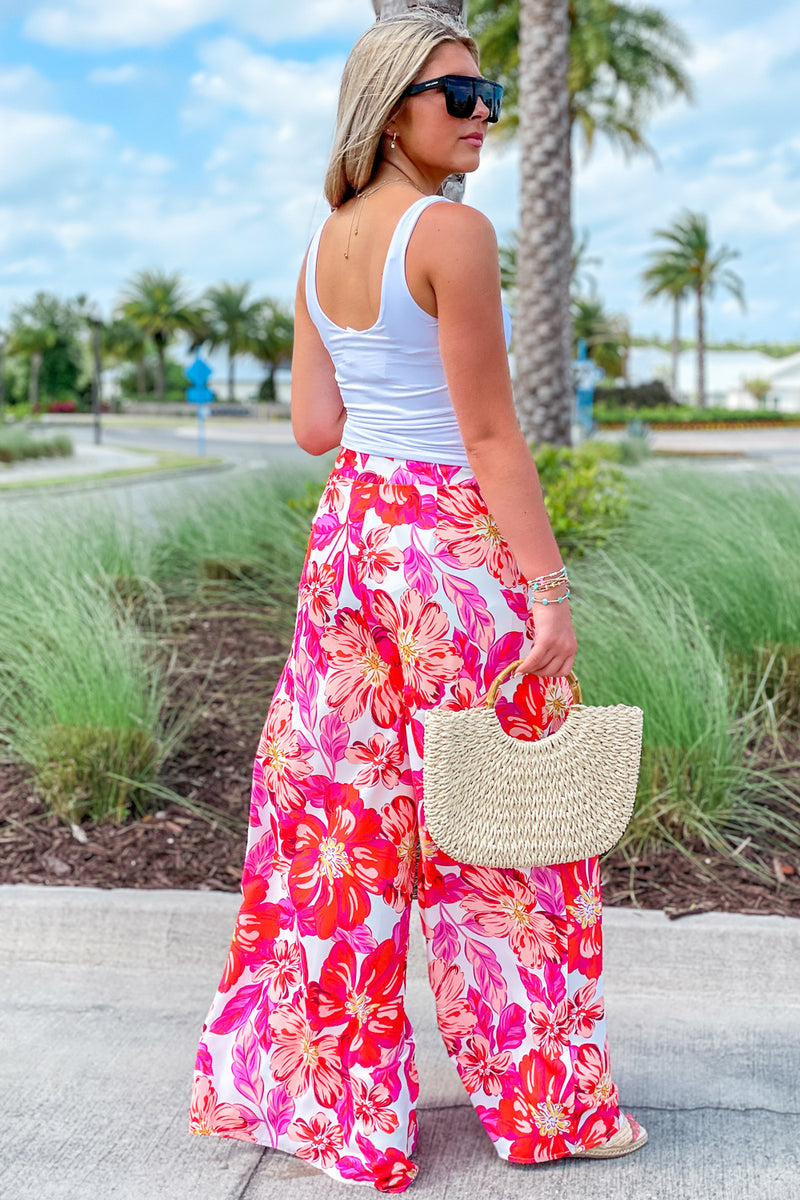 Colorful Summers Floral Print Wide Leg Pants - Pink/Orange | Makk Fashions