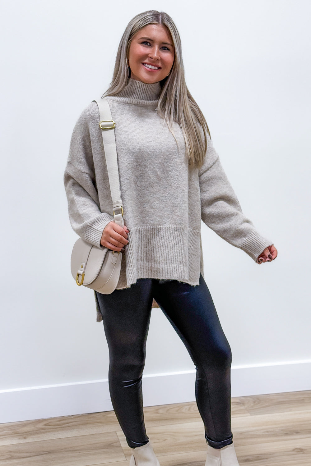 Cool Winter Days Mock Neck Sweater - Taupe | Makk Fashions