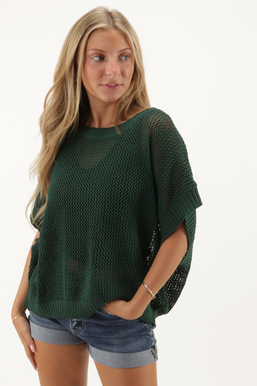 Cooler Days Knit Sweater Top - Juniper Green