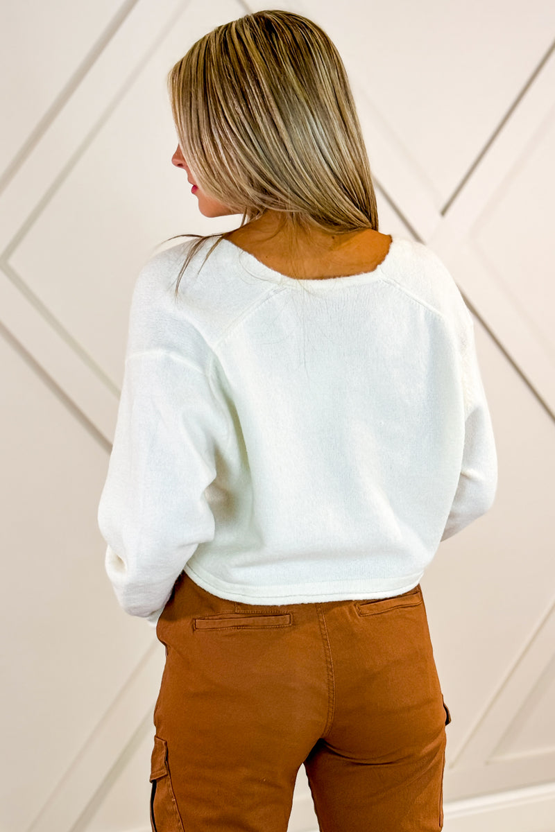 Cooler Evenings V-Neck Cropped Sweater - Ivory | Makk Fashions