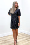 Count Me In Sequin Wrap Dress - Black | Makk Fashions