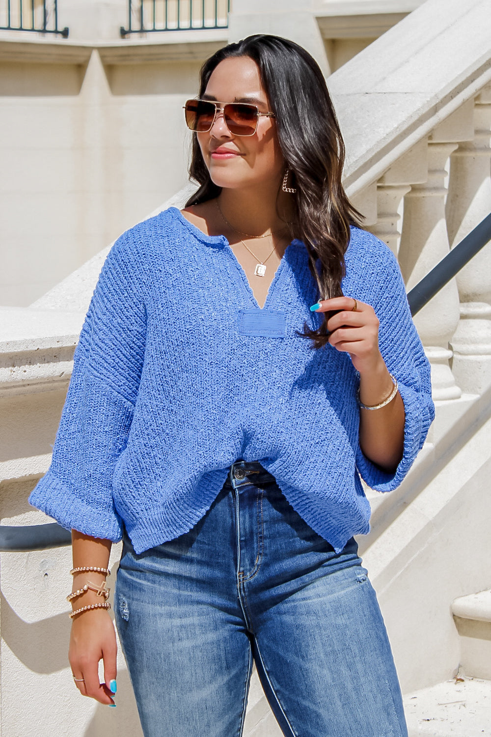 Cozy Dreams Cropped Sweater - Blue | Makk Fashions