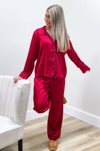 Cozy Holiday Nights Satin Pajama Set - Red | Makk Fashions