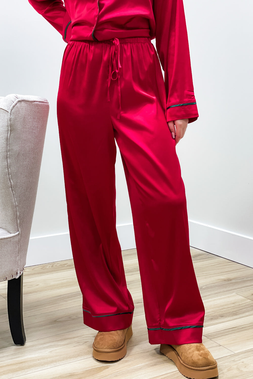 Cozy Holiday Nights Satin Pajama Set - Red | Makk Fashions