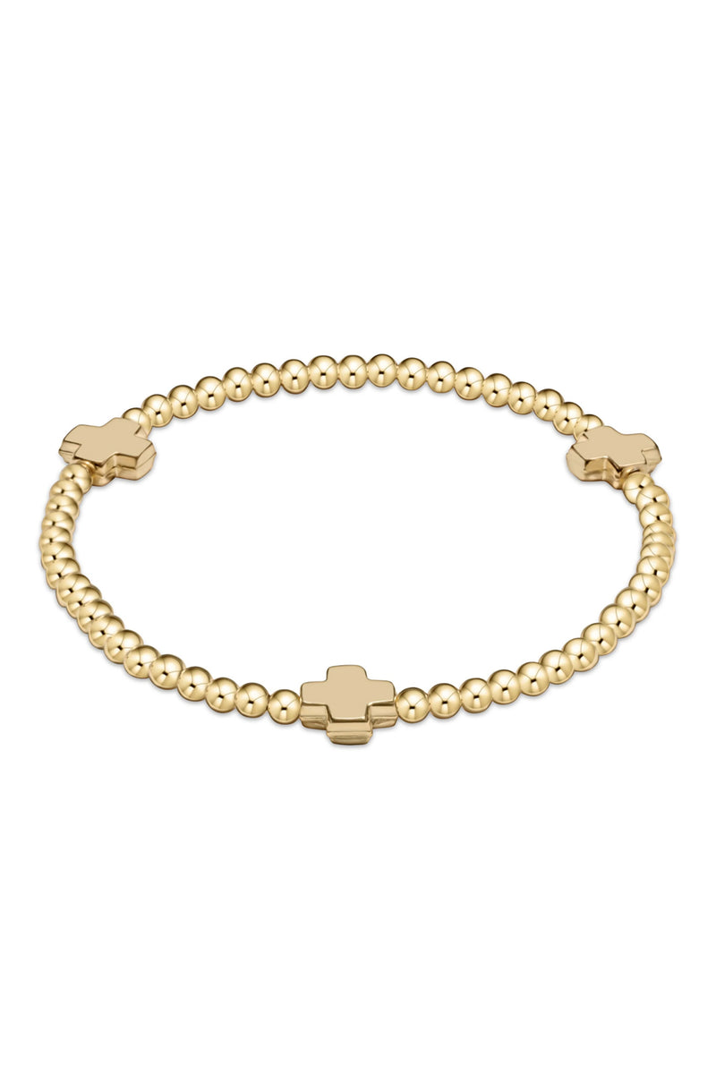 enewton: Signature Cross Gold Pattern 3mm Bead Bracelet - Gold | Makk Fashions