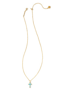 Kendra Scott: Cross Gold Pendant Necklace - Periwinkle Kyocera Opal | Makk Fashions