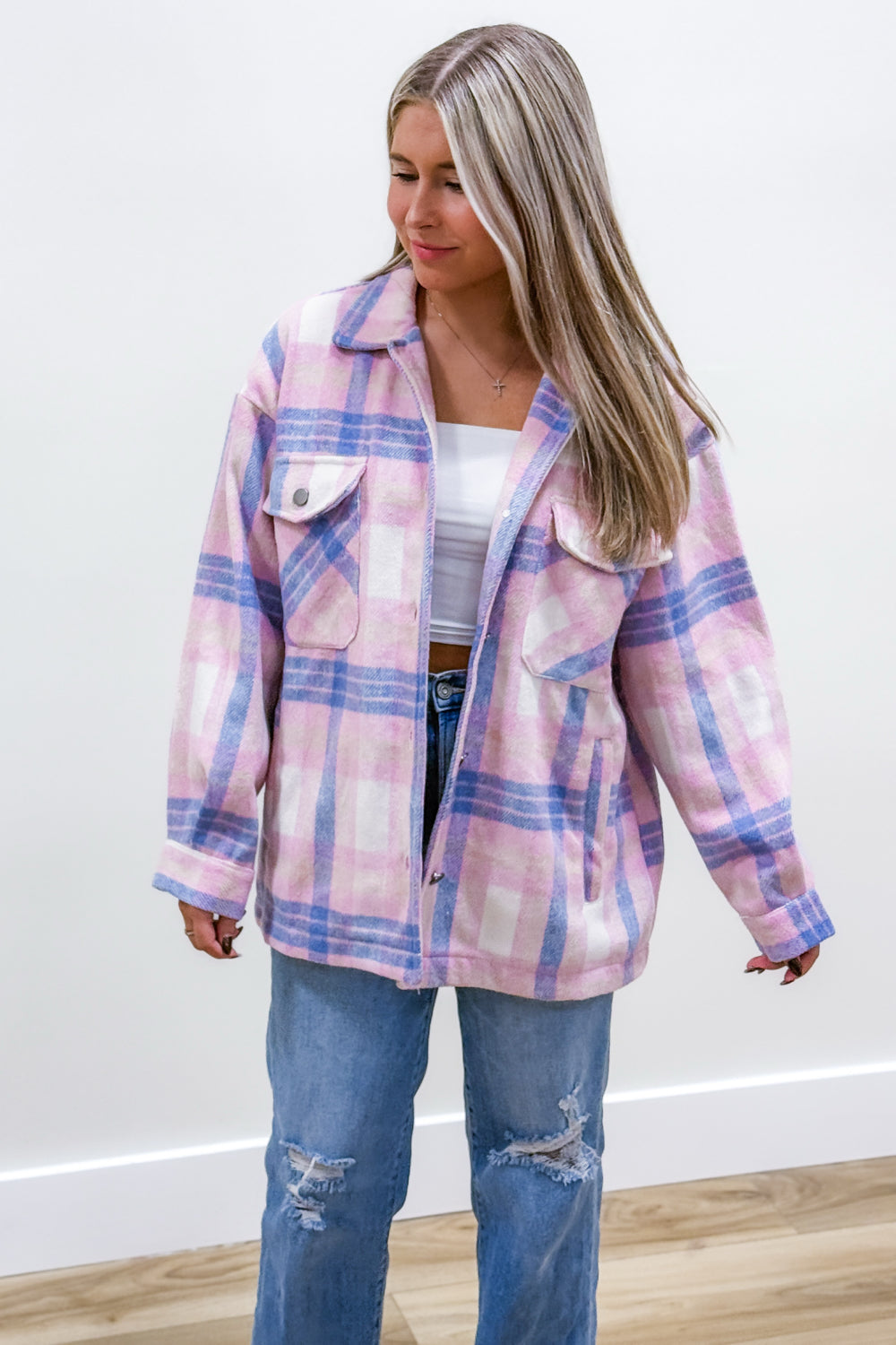 Cuddle Up Button Down Shacket - Pink | Makk Fashions