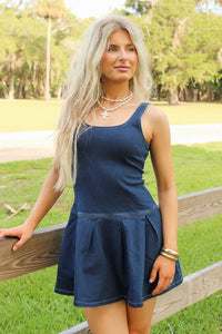 Sadie & Sage: Cowgirl Denim Mini Dress - Indigo