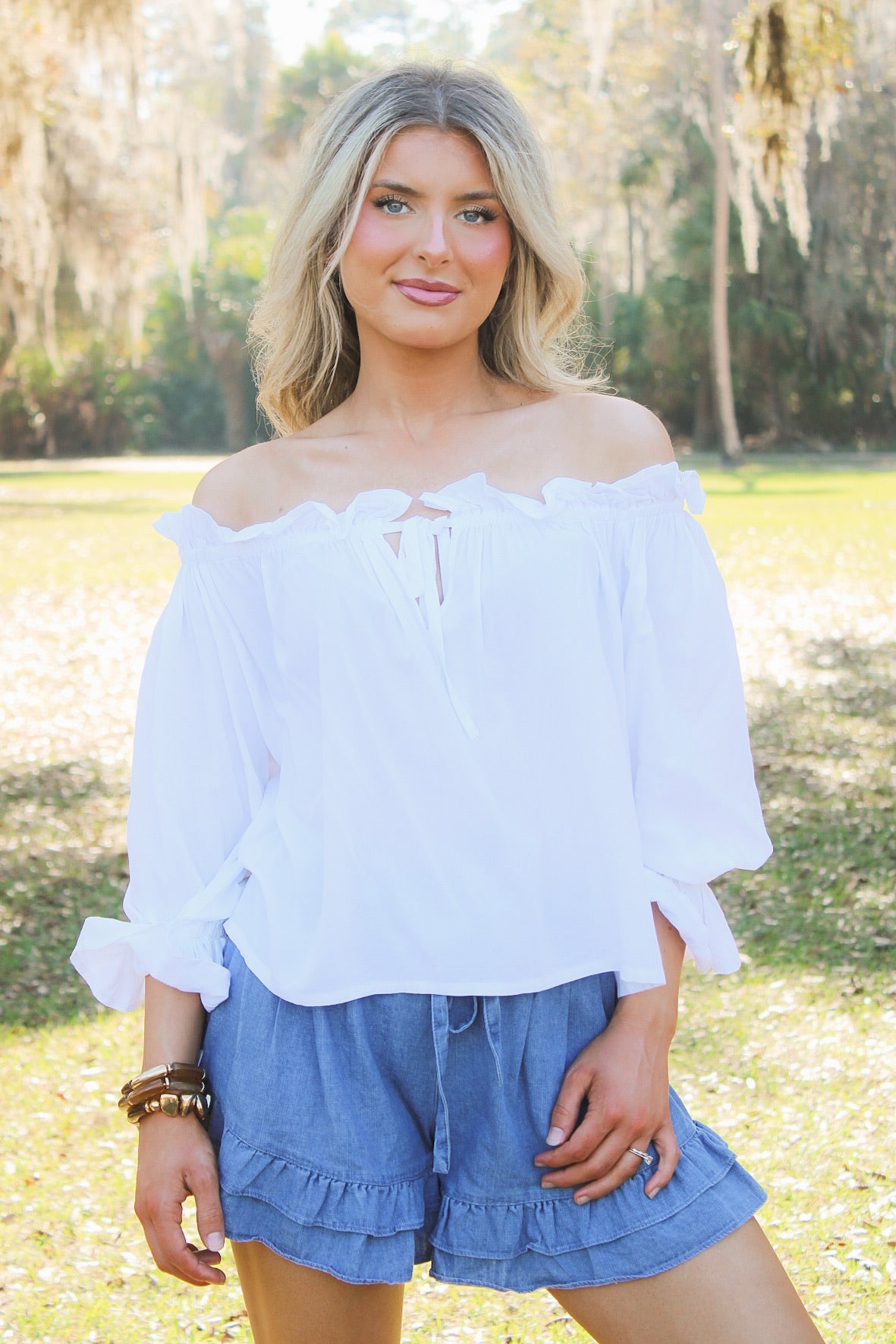 Time To Celebrate Off Shoulder Top - White