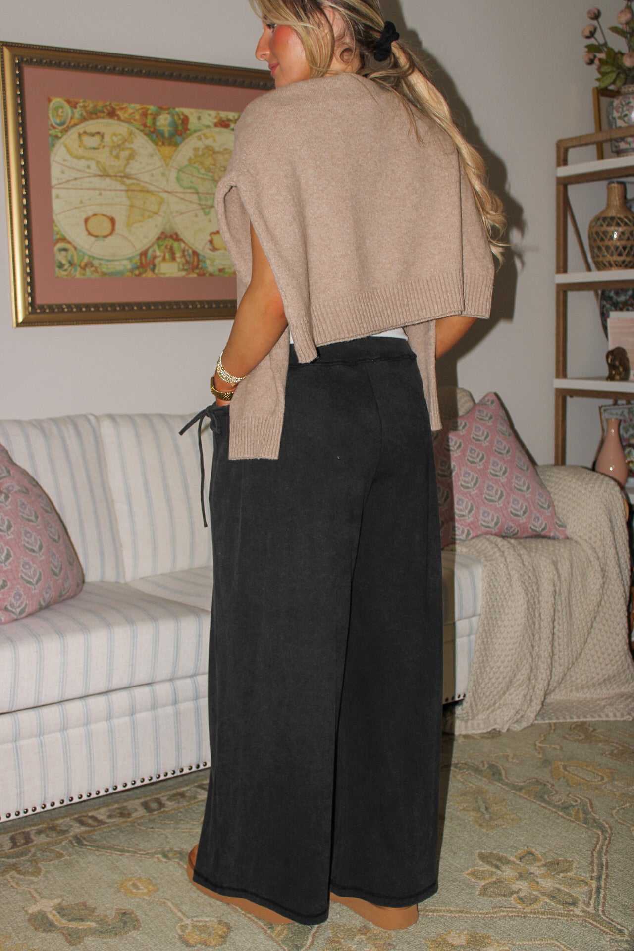 Sunday Escape Wide Leg Ribbed Pants - Black