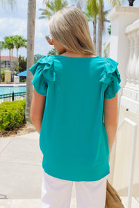 Always Be True Flutter Sleeve Top - Jade