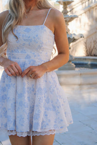 Sweet Skies Eyelet Mini Dress - White/Lt. Blue