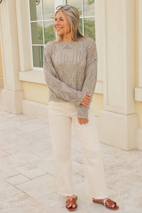 Jaida Open Knit Boat Neck Sweater - Sage