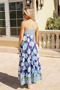 Ocean Air Floral Maxi Dress - Royal Blue