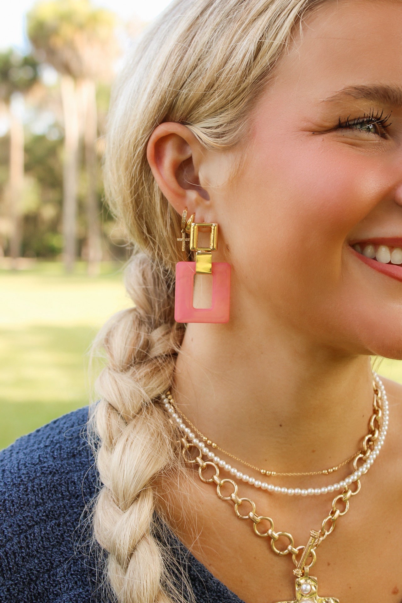 Summer Fun Square Earrings - Pink