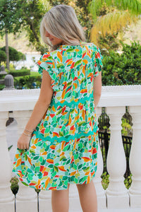 A Pop Of Color Tiered Mini Dress - Green Multi