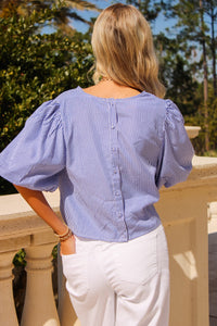 Set Sail Striped Puff Sleeve Top - Blue