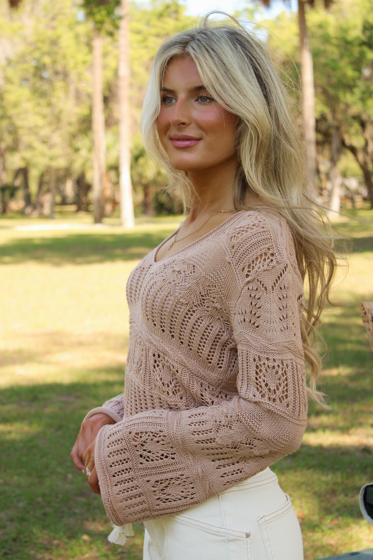 Sadie & Sage: Liquid Soul V-Neck Sweater - Taupe