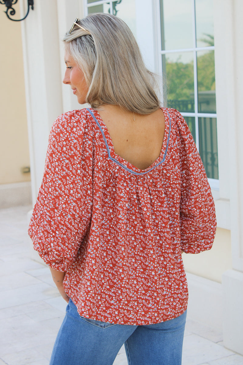 Giving Gratitude Floral Printed Top - Clay