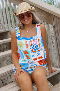 Seashore Days Square Crop Neck Top - Multi
