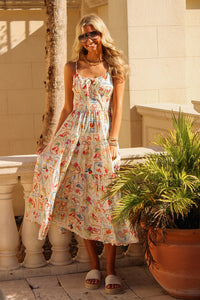 Picnic Date Sleeveless Maxi Dress - Cream Multi