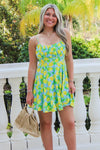Have Some Fun Lemon Tie Back Mini Dress - Blue