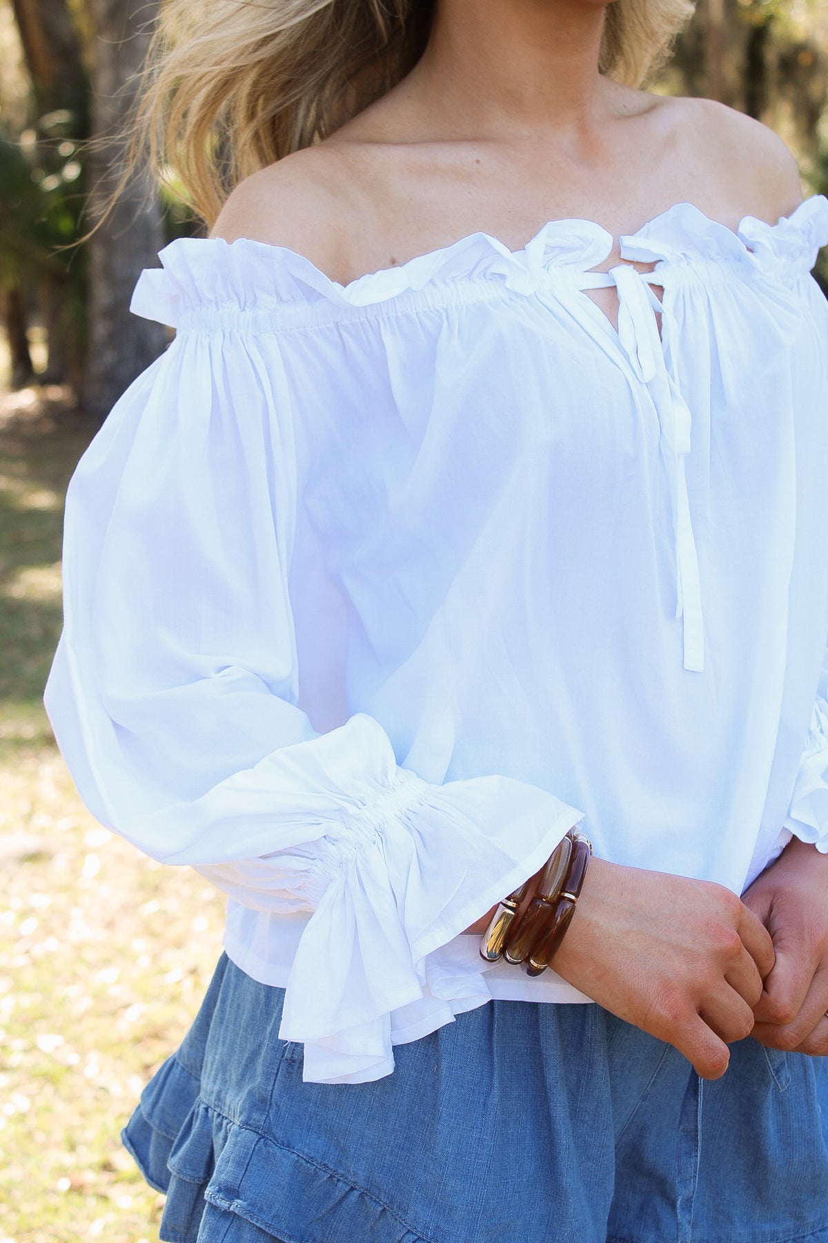 Time To Celebrate Off Shoulder Top - White