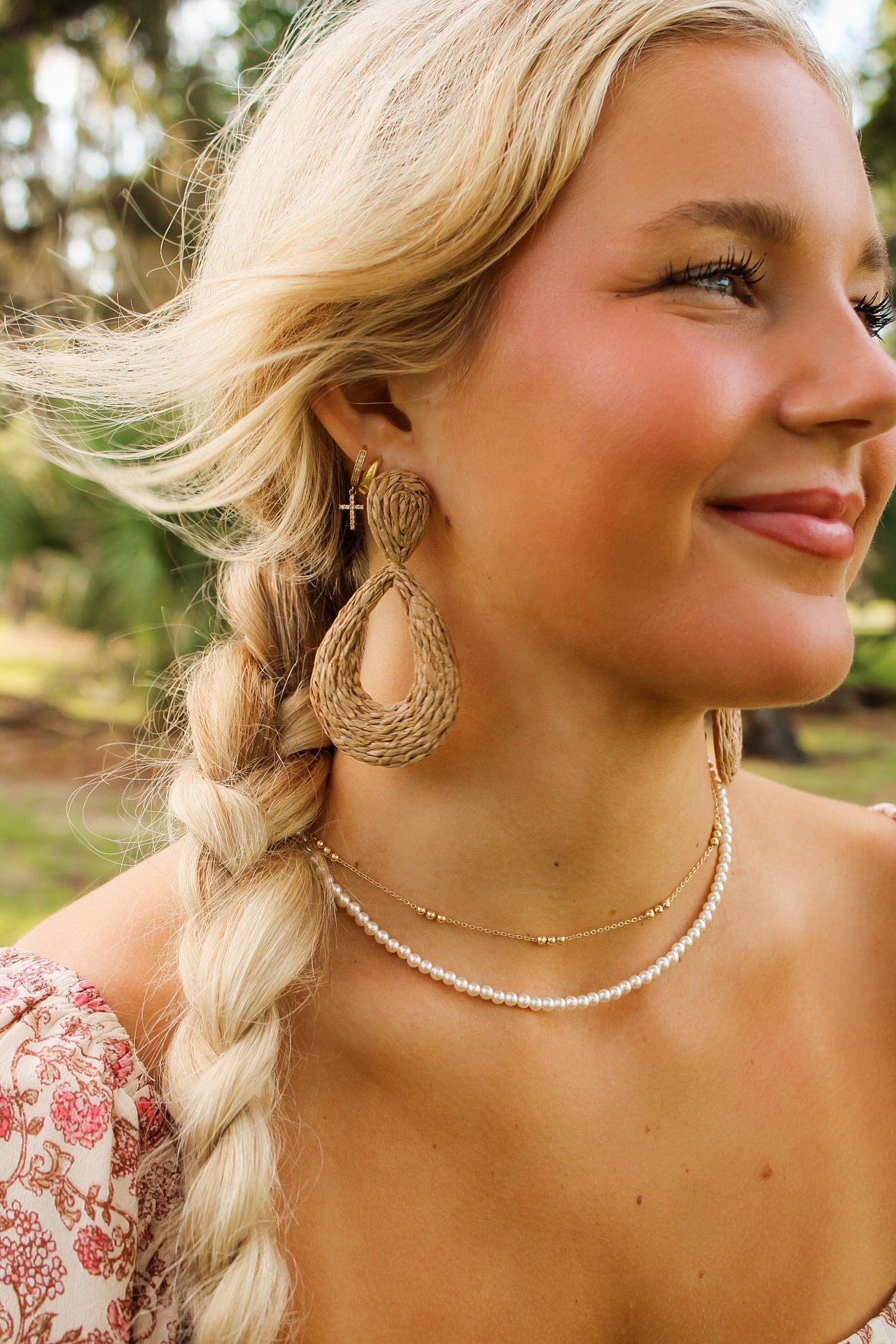 Wrapped Raffia Teardrop Earrings - Lt. Brown